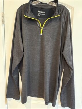 Reebok Charcoal Gray 1/4 Zip Pullover with Neon Yellow Trim